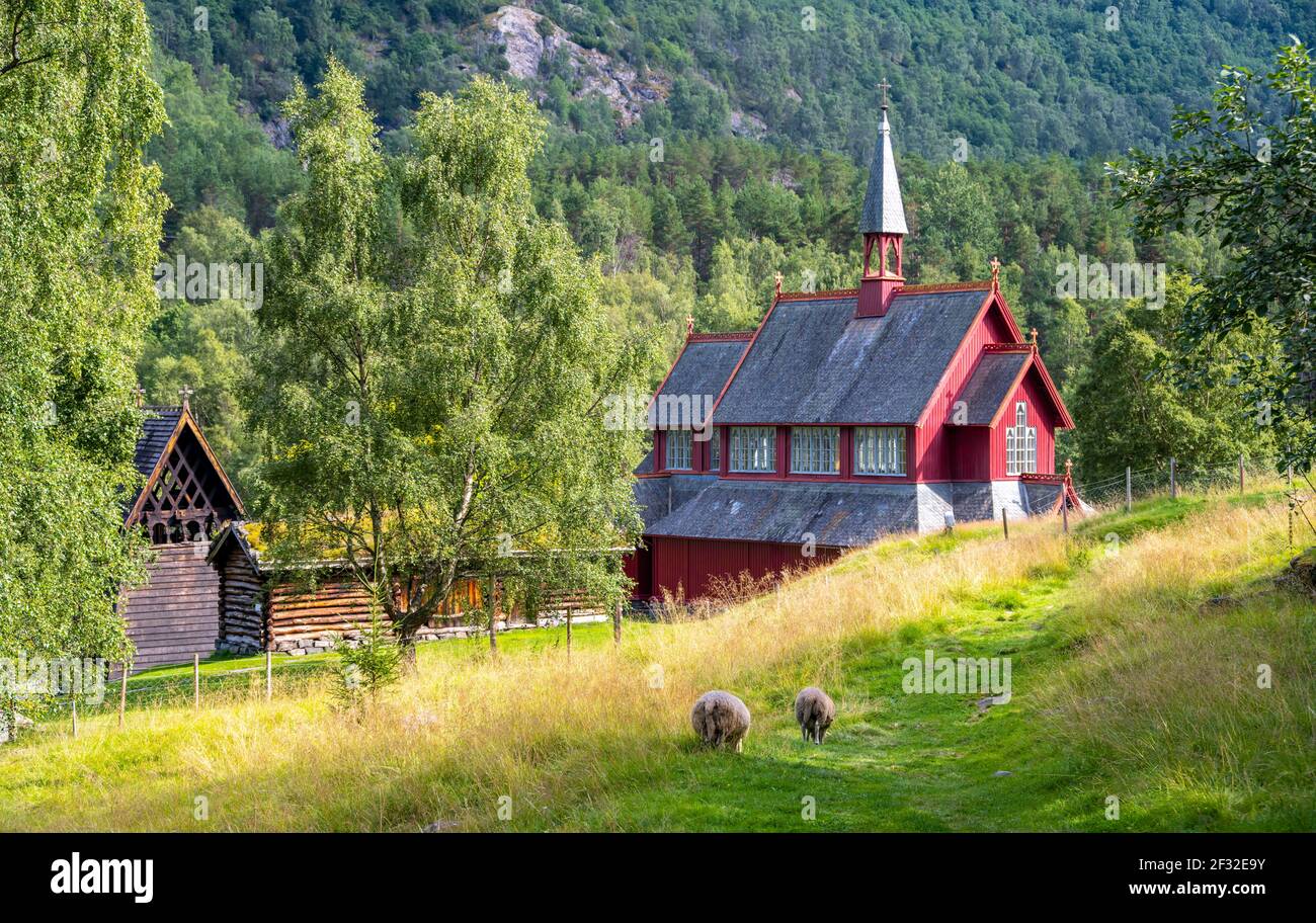 Neue Kirche Borgund, romanische Kirche aus c. 1180, Vestland, Norwegen Stockfoto