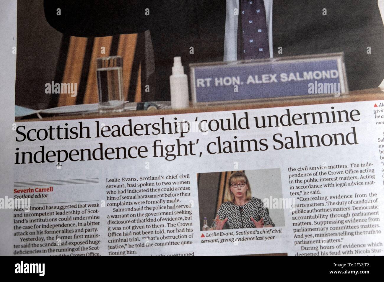 "Die schottische Führung könnte den Unabhängigkeitskampf untergraben", behauptet die Zeitung Salmond Guardian am 27. Februar 2021 in Großbritannien Stockfoto