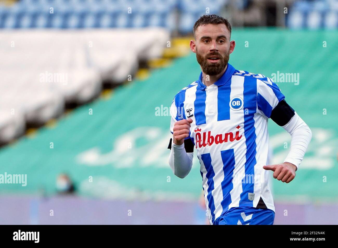 Odense, Dänemark. März 2021, 14th. Janus Drachmann (8) von ob beim Superliga-Spiel 3F zwischen Odense Boldklub und Broendby IF im Naturpark Odense. (Foto Kredit: Gonzales Foto/Alamy Live News Stockfoto