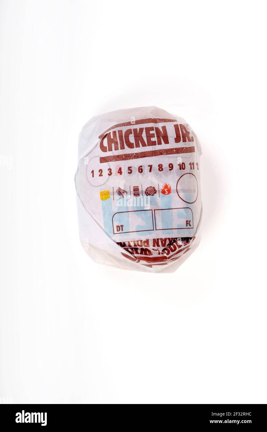 Burger King Chicken Jr. Sandwich verpackt Stockfoto