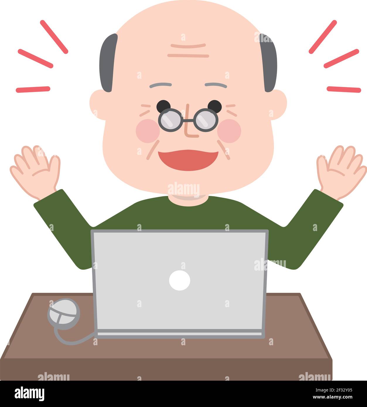 Älterer Mann hat etwas sehr Interessantes auf Laptop-Computer entdeckt. Stock Vektor