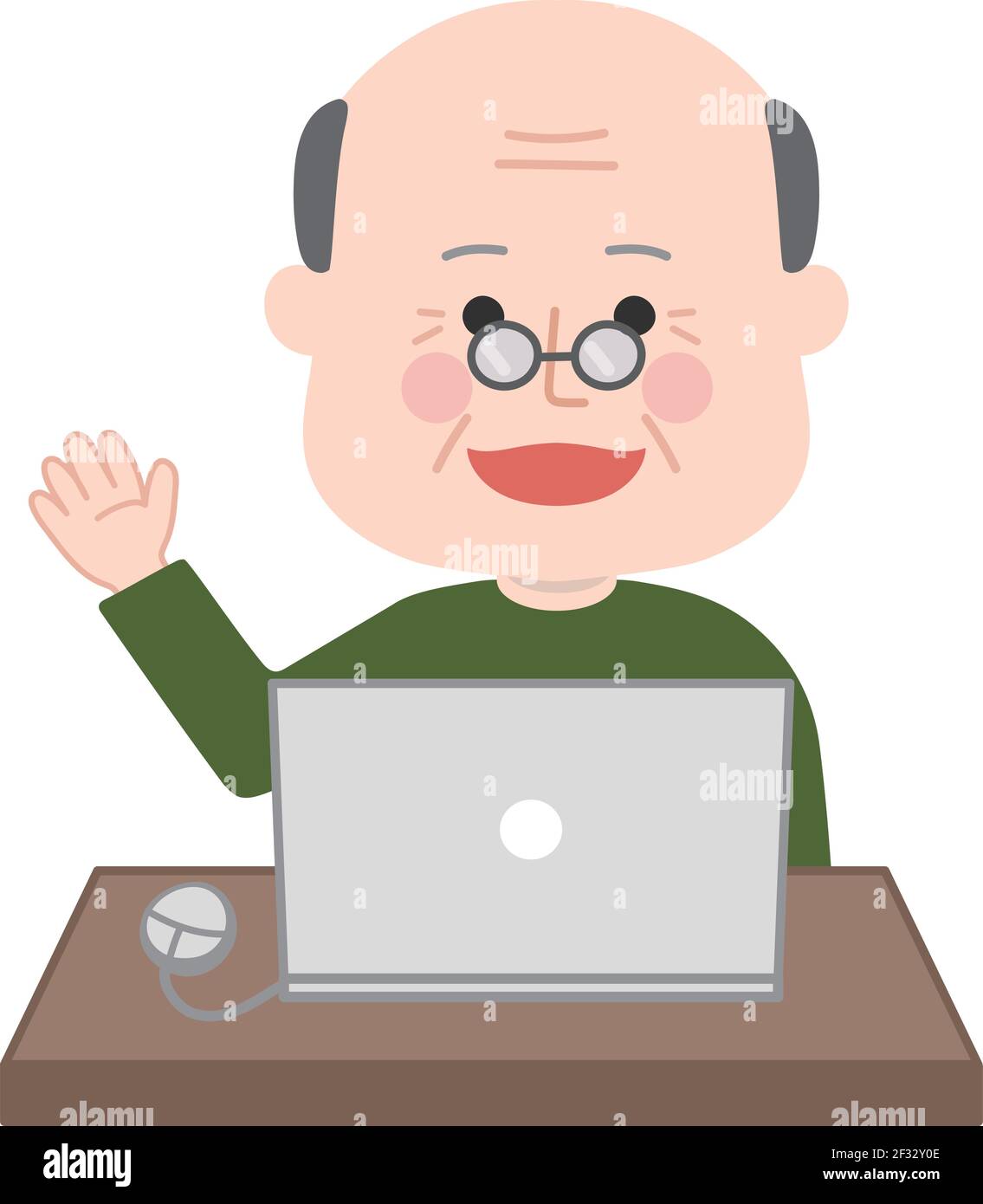 Älterer Mann, der einen Videoanruf auf dem Laptop hat. Vektorgrafik isoliert auf weißem Hintergrund. Stock Vektor