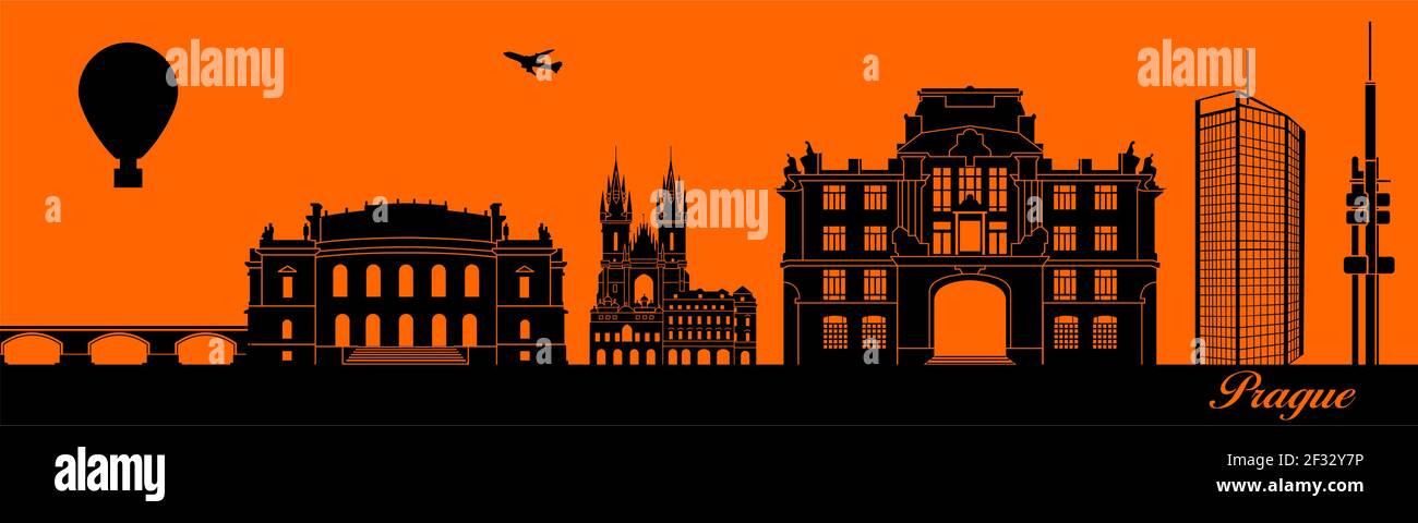 Vektor City Skyline Silhouette - Illustration, Stadt in orange Hintergrund, Prag Tschechische Republik Stock Vektor