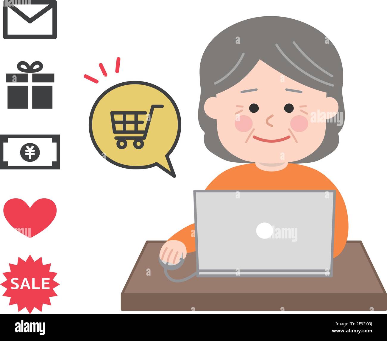Älterer Mann liebt Einkaufen im Netz. Vektorgrafik isoliert auf weißem Hintergrund. Stock Vektor