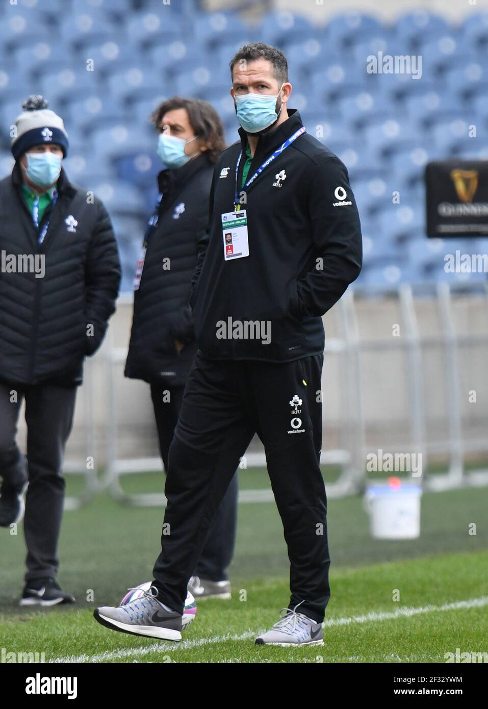 BT Murrayfield Stadium, Edinburgh, Schottland UK,14th. März 21. Guinness Six Nations Spiel.Schottland gegen Irland. Irish Rugby Head Trainer Andy Farrell. Kredit: eric mccowat/Alamy Live Nachrichten Stockfoto