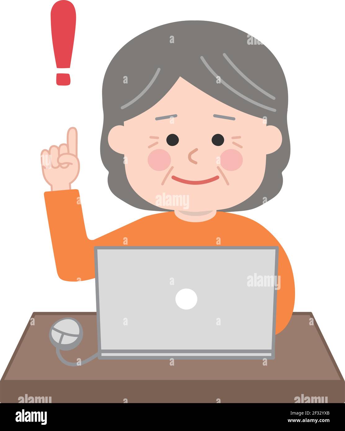 Ältere Frau, die ihr Problem im Netz löst. Vektorgrafik isoliert auf weißem Hintergrund. Stock Vektor