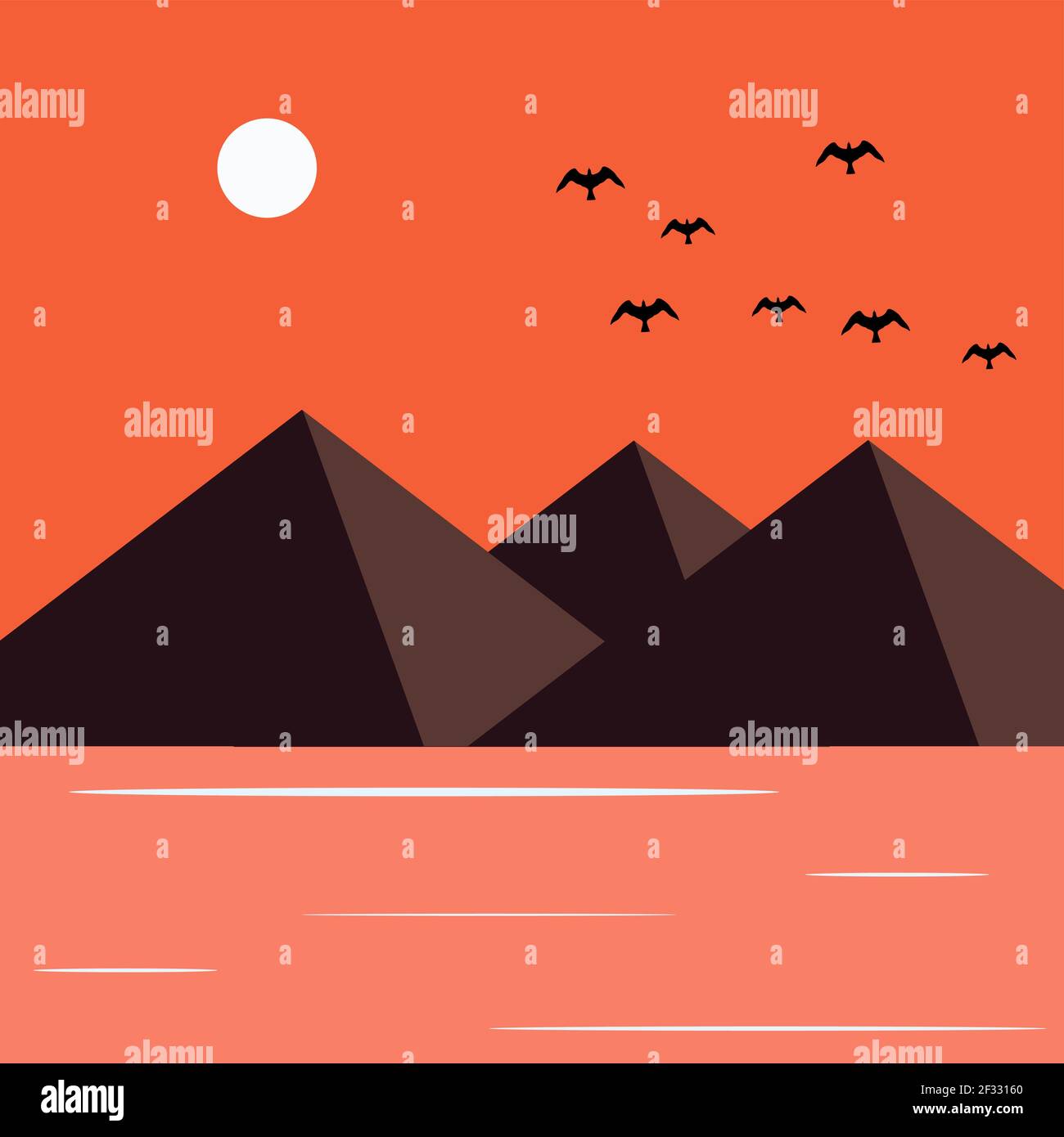 Seeblick, Illustration, Vektor auf weißem Hintergrund. Stock Vektor