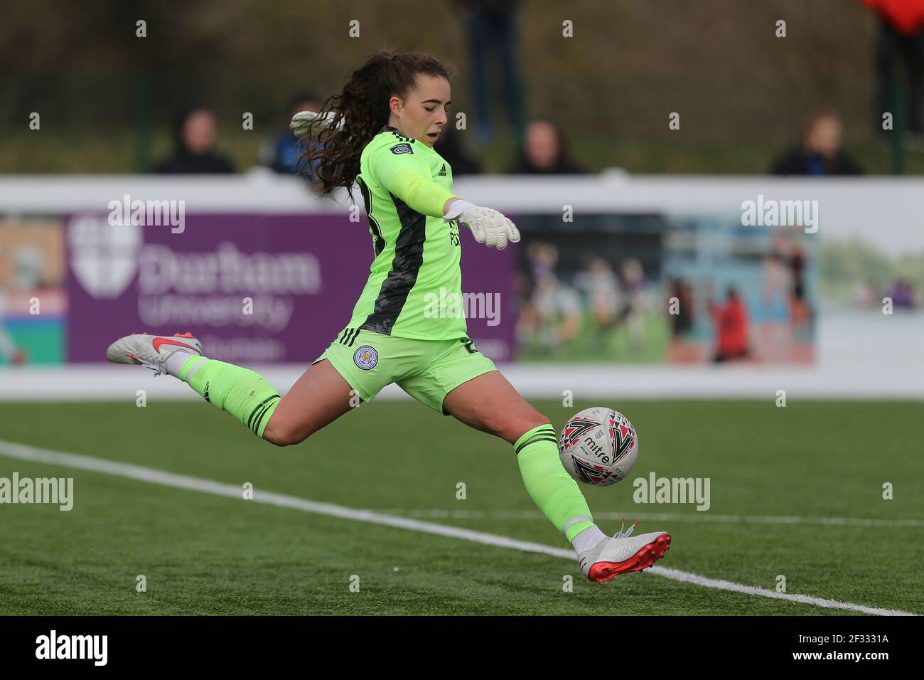 DURHAM CITY, GROSSBRITANNIEN. MÄRZ 14th Kirstie LEVELL aus Leicester City während des FA Women's Championship Matches zwischen dem Durham Women FC und Leicester City im Maiden Castle, Durham City am Sonntag, 14th. März 2021. (Kredit: Mark Fletcher, Mi News) Kredit: MI Nachrichten & Sport /Alamy Live Nachrichten Stockfoto