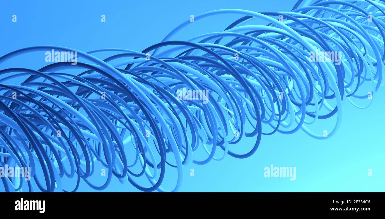 Abstract moderne dynamische blau fließende Kurve wirbeln oder wirbeln Spiralform Linien auf blauem Hintergrund, 3D Illustration Stockfoto