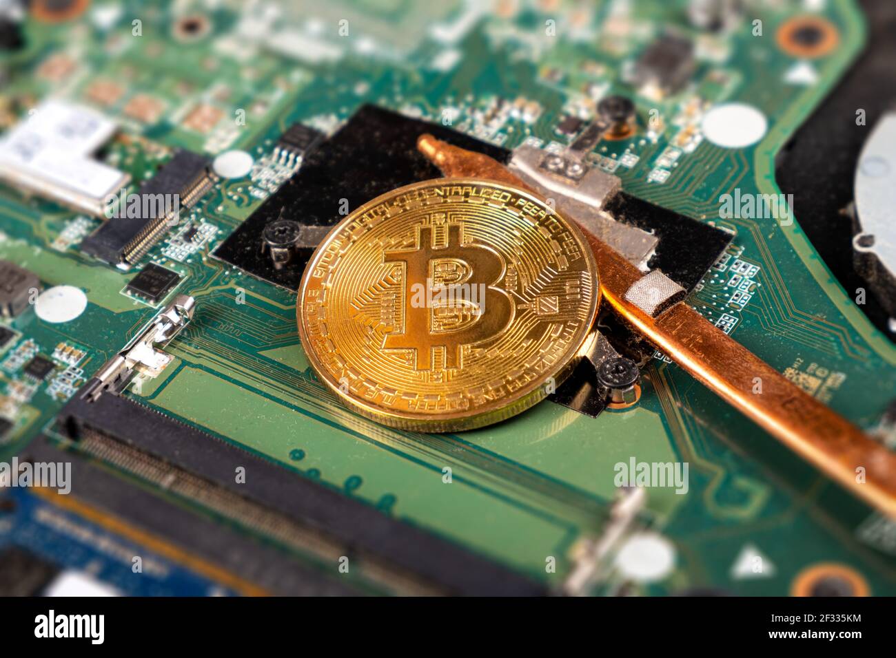 Bitcoin Mining Gold btc Nahaufnahme, Blockchain-Technologie Stockfoto