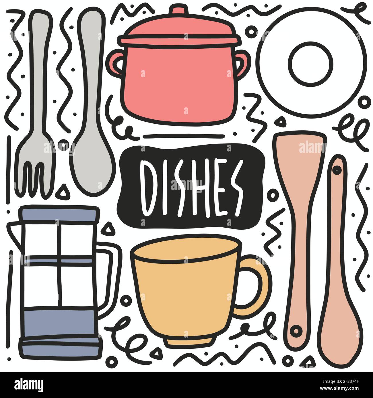 Handgezeichnete Doodle-Gerichte Stock Vektor