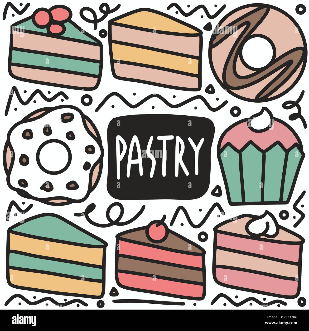 Handgezeichnete Desserts Menü Doodle Set Stock Vektor