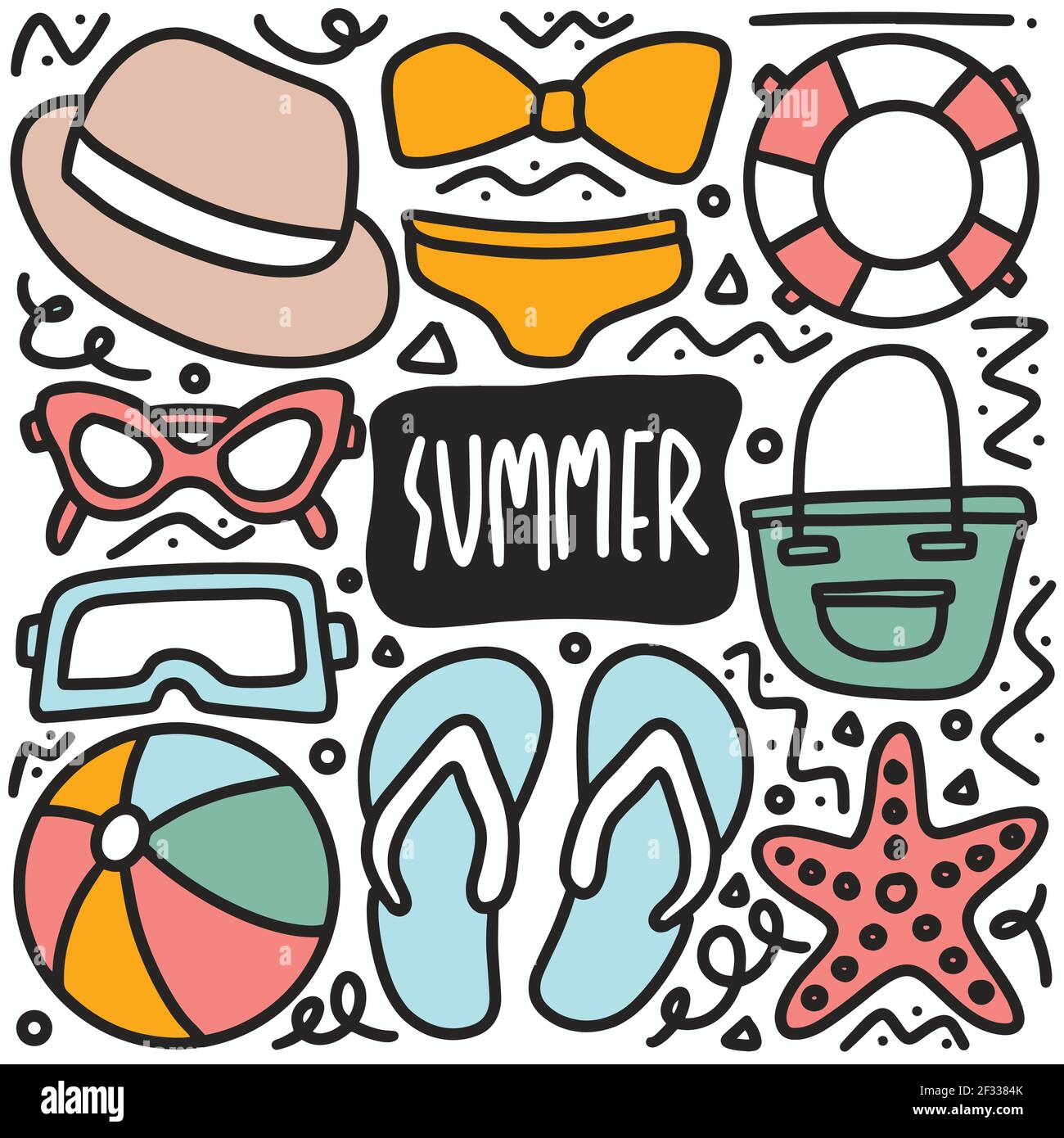 Handgezeichnete Sommer Urlaub Doodle Set Stock Vektor