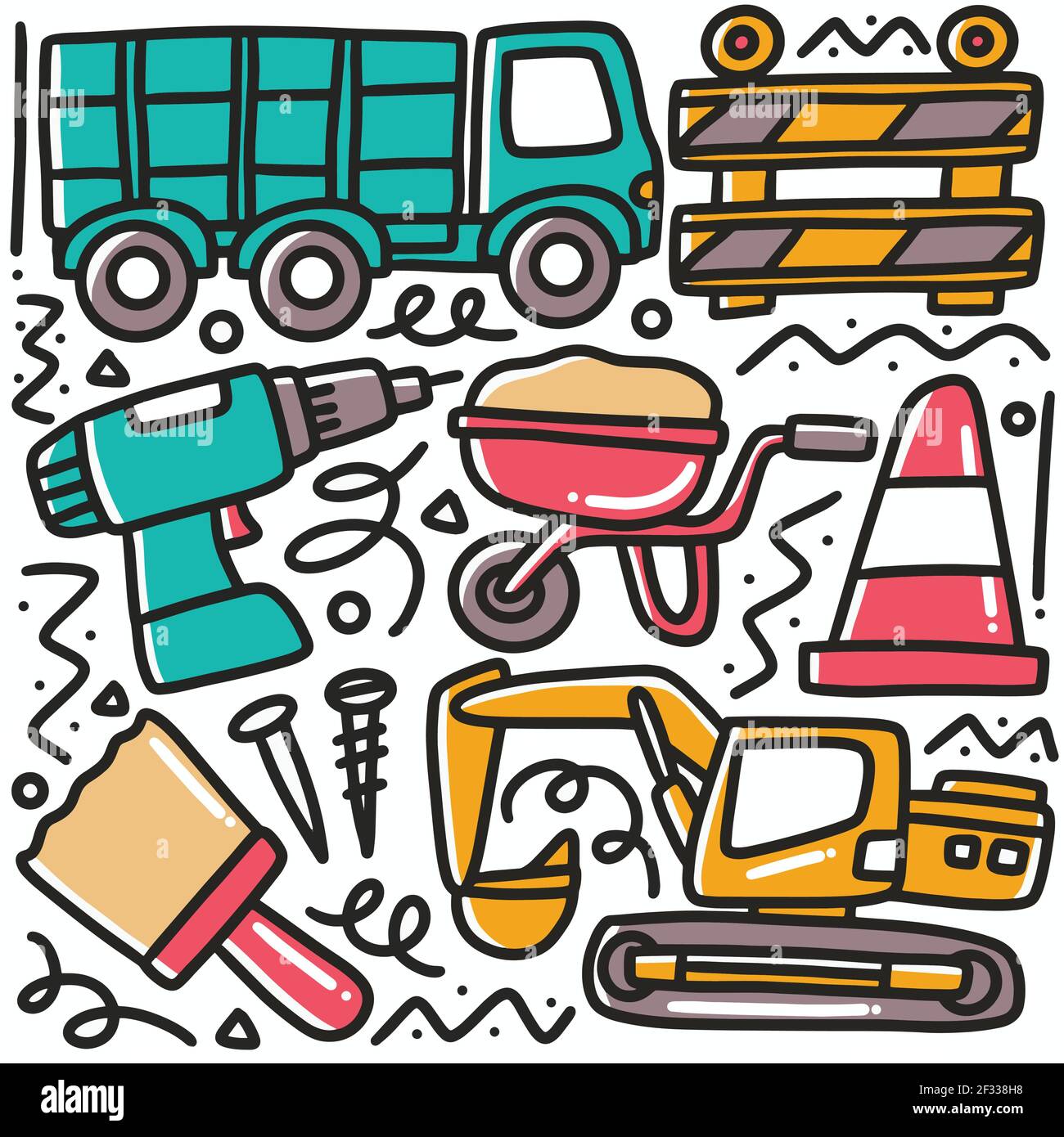 doodle Set von Hand Konstruktion, Elemente Werkzeuge Stock Vektor