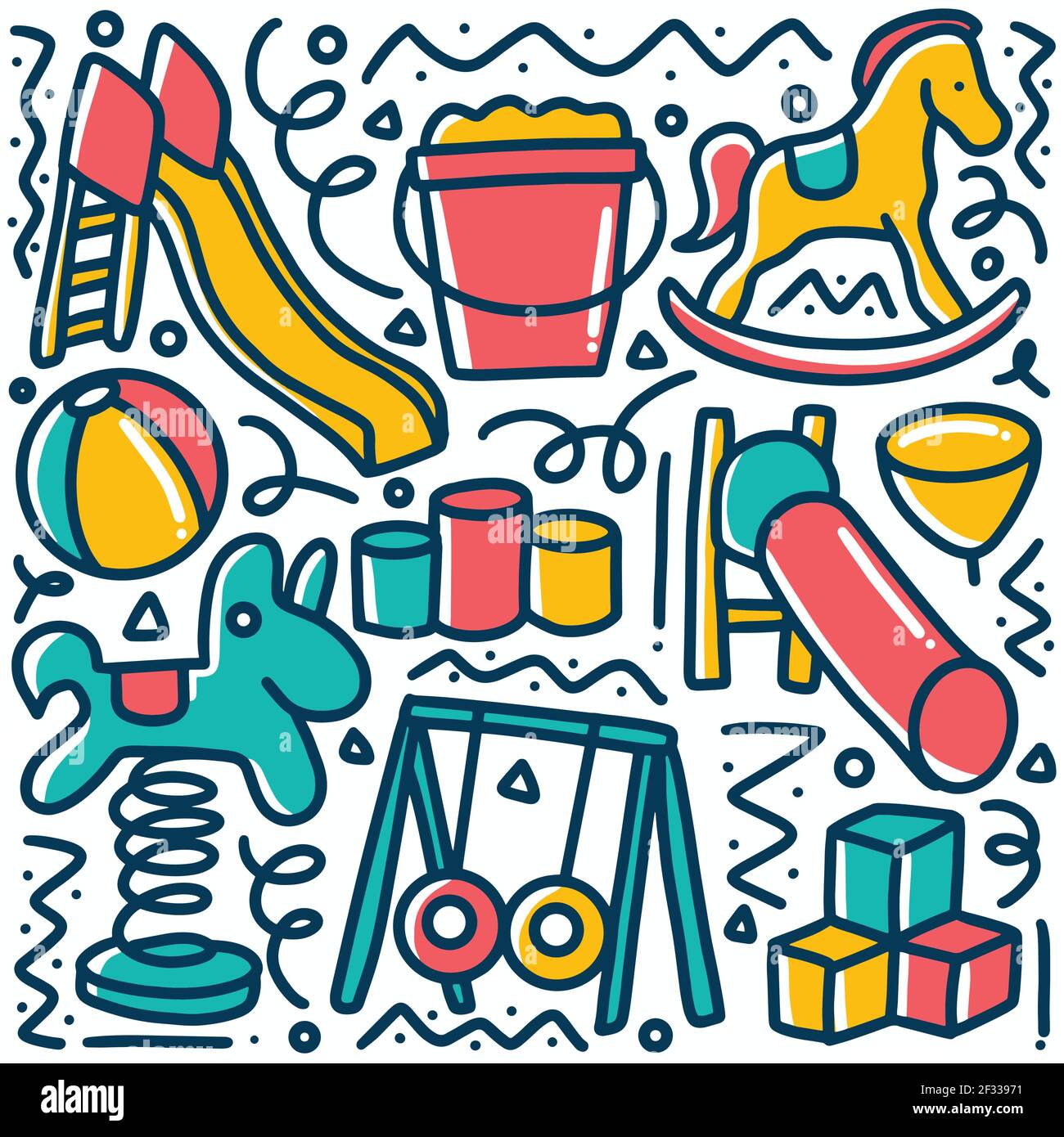 Handgezeichnetes Kinder Spielplatz Doodle Set Stock Vektor