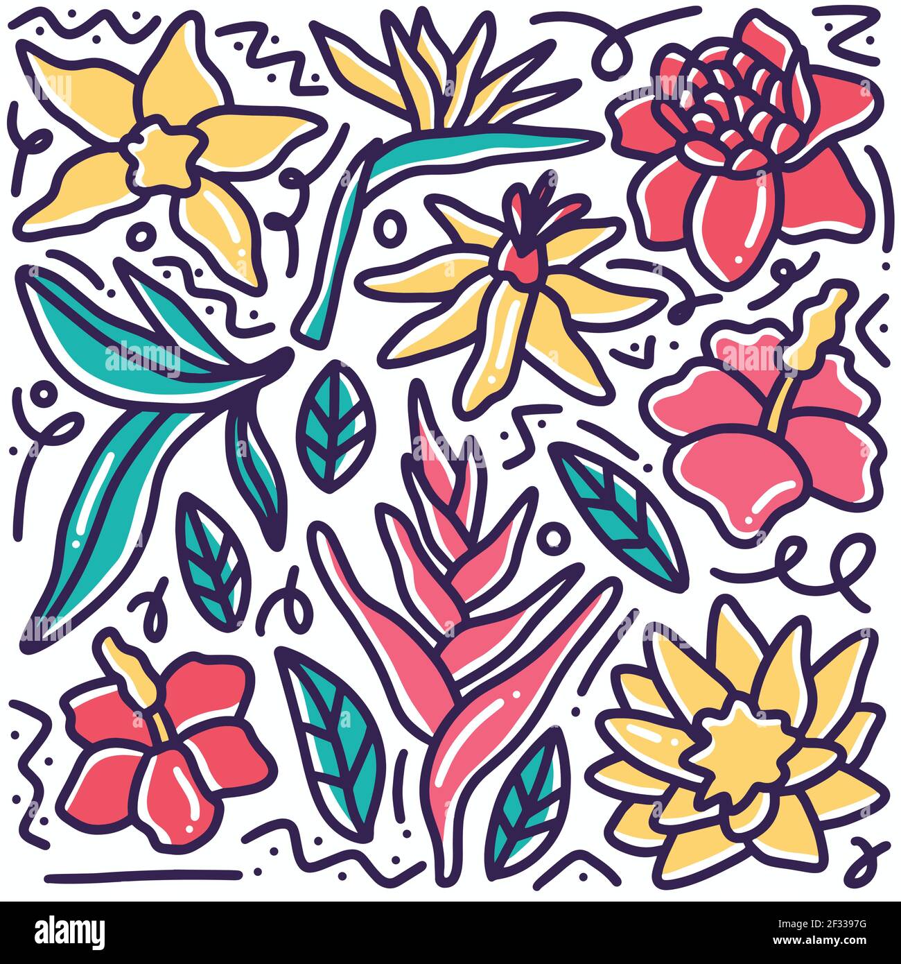 Handgezeichnete Blumen Doodle Set Stock Vektor