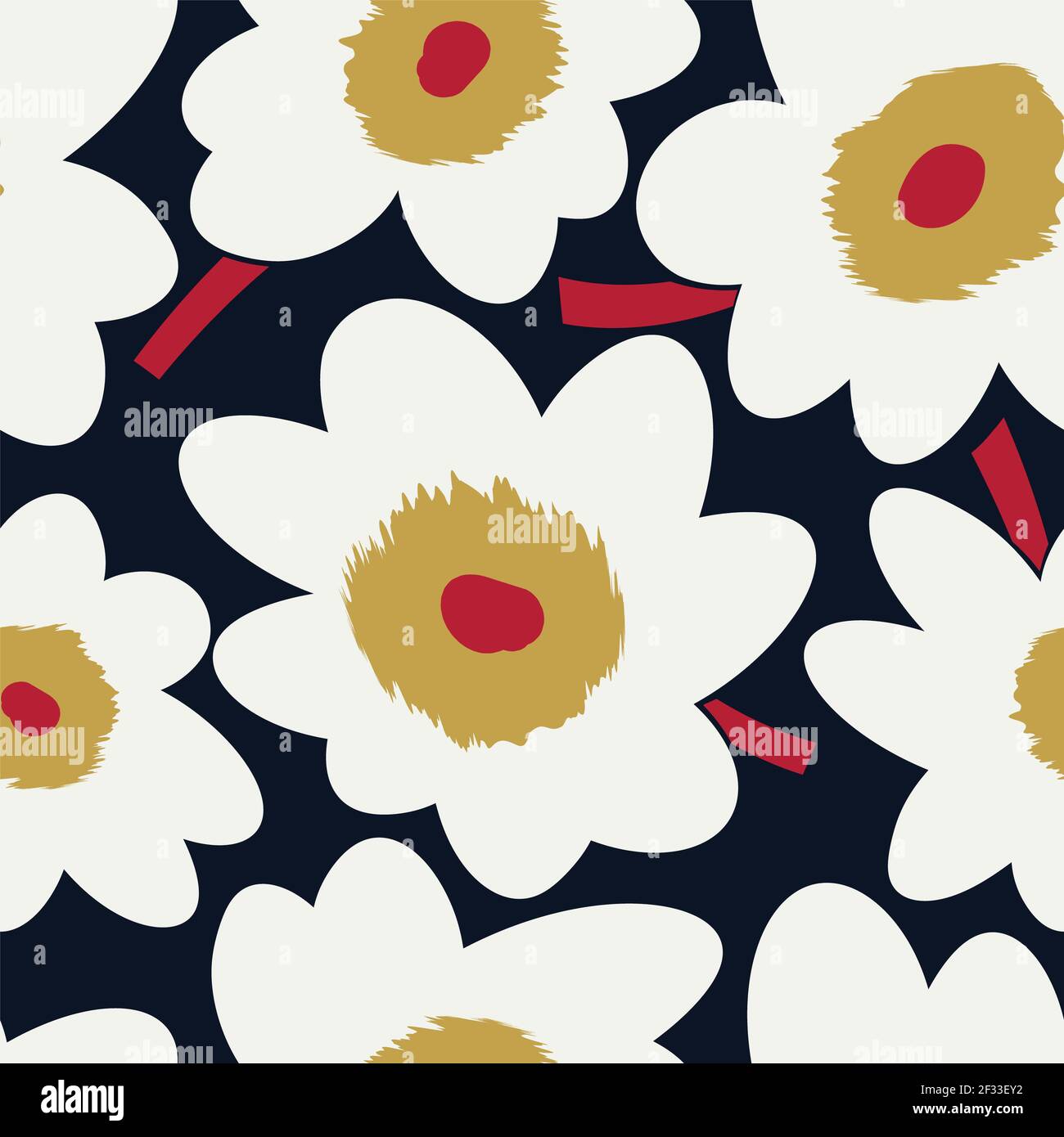 Nahtlose einfache niedliche Muster von großen weißen Blumen auf navy Hintergrund.Endless floralen Ornament mit schönen Blüten.Bunte Kulisse für Stoff Stockfoto