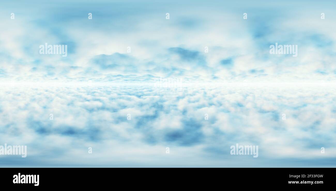 360 Grad Textur Himmel Hintergrund mit Wolken, equirechteckige Projektion, Umwelt Karte. HDRI-Rundpanorama. 3D Abbildung Stockfoto