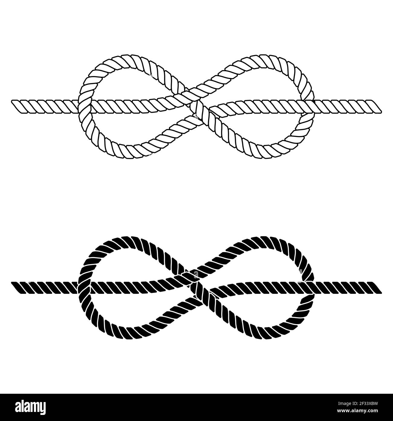 Geflochtenes Seil wird in einem Seeknoten gebunden, der Vektor-Seilknoten aus Spitze ist ein Symbol für Zusammenhalt, enge Bindungen Teamwork Stock Vektor
