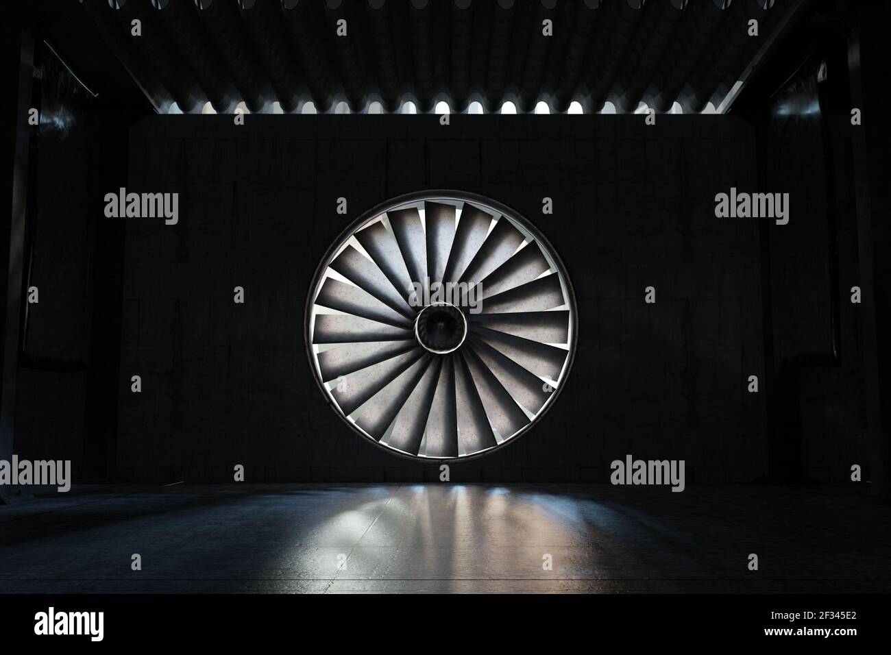 3D Rendering von Betongarage mit Lüftungssystem Stockfoto