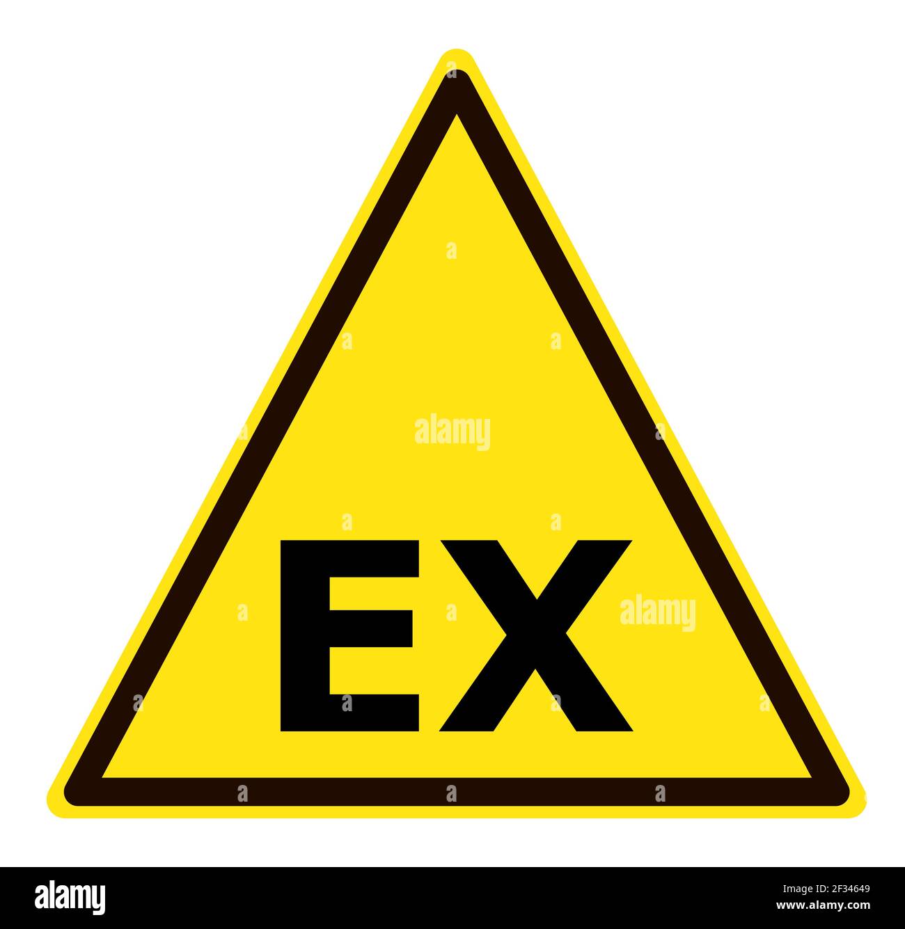 ATEX-Warnung für explosionsgefährdeten Bereich. Warnschild „Gefahr einer explosionsfähigen Atmosphäre“. Symbol für explosive Atmosphäre. Stockfoto