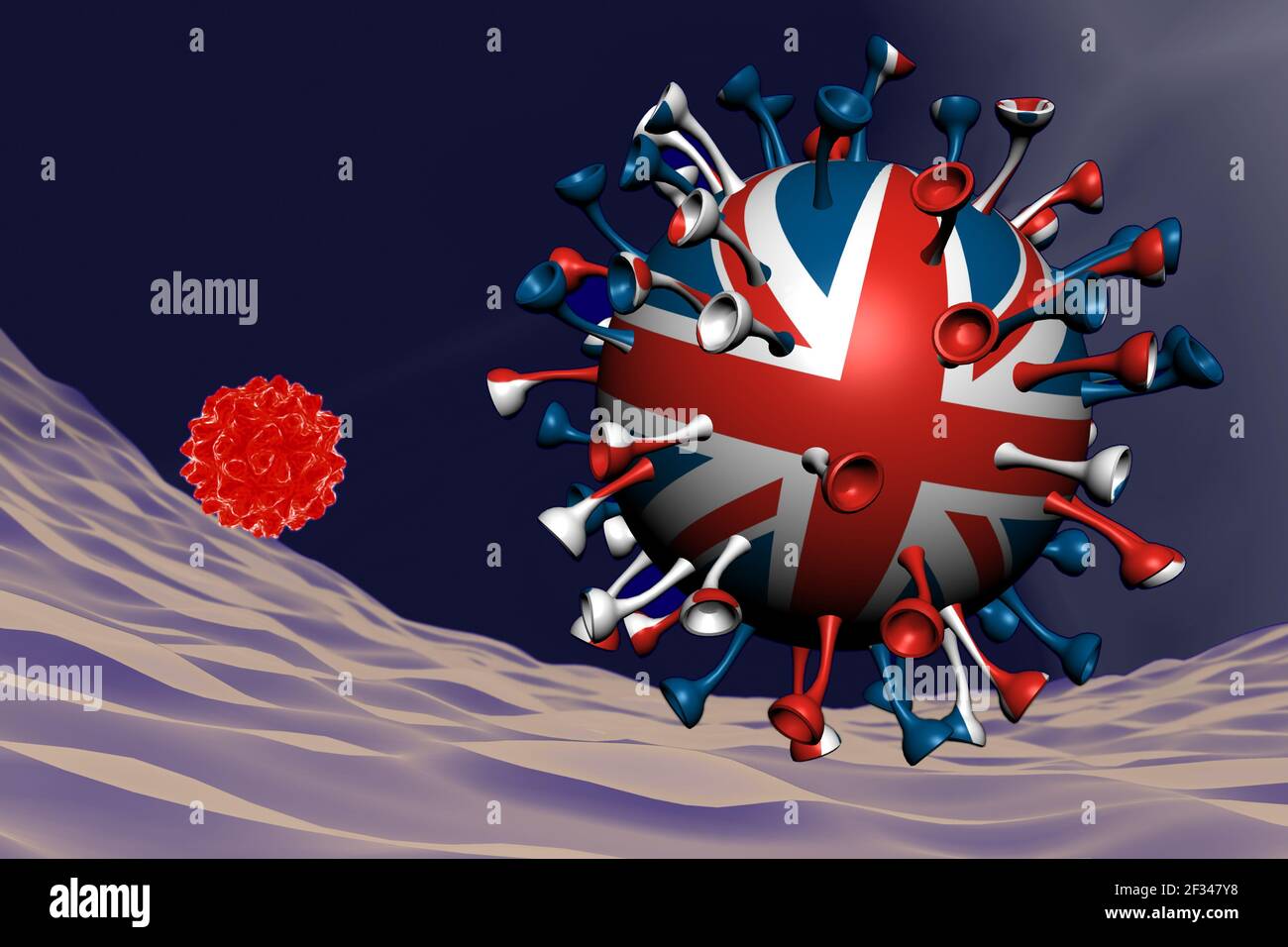 Coronavirus Nahaufnahme mit England Flagge inside-it, Variante Virus Konzept 3D Illustration Stockfoto