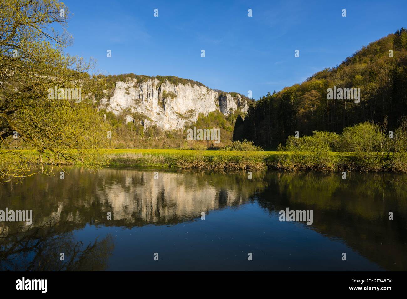 Geographie / Reisen, Deutschland, Baden-Württemberg, Naturschutzgebiet Obere Donau im Frühjahr, Schwäbische Berge, Panorama-Freiheit Stockfoto