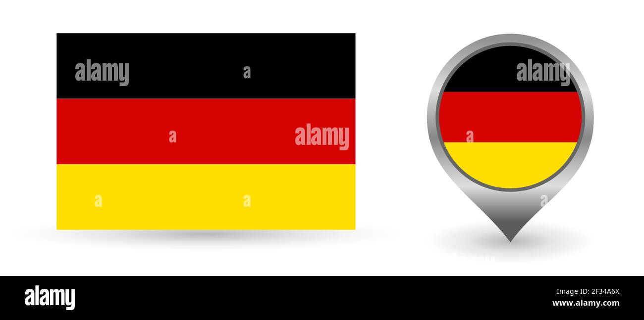 Vektorflagge Deutschland. Lage Punkt mit Flagge Deutschland innen. Farbsymbol auf weißem Hintergrund isoliert. Stock Vektor