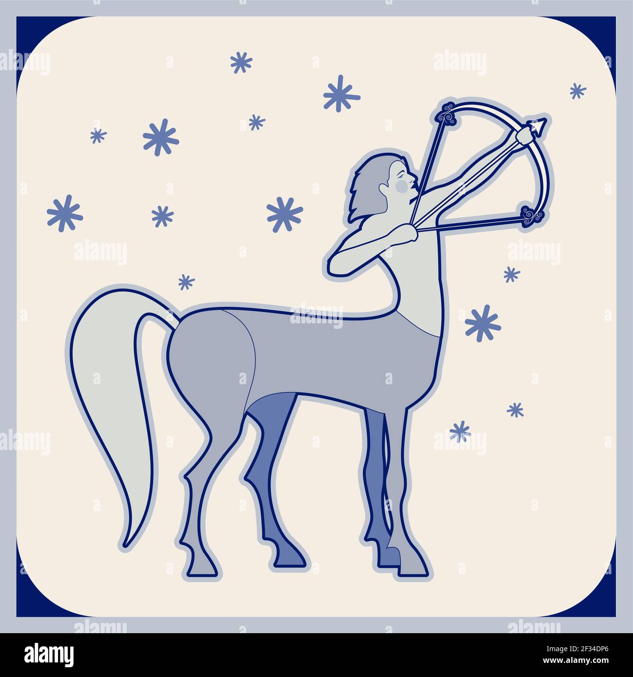 Illustrierte Keramikfliesen. Centaur bewaffnet mit einem Bogen schießen einen Pfeil und Sterne. Mittelalterlicher Stil. Stock Vektor