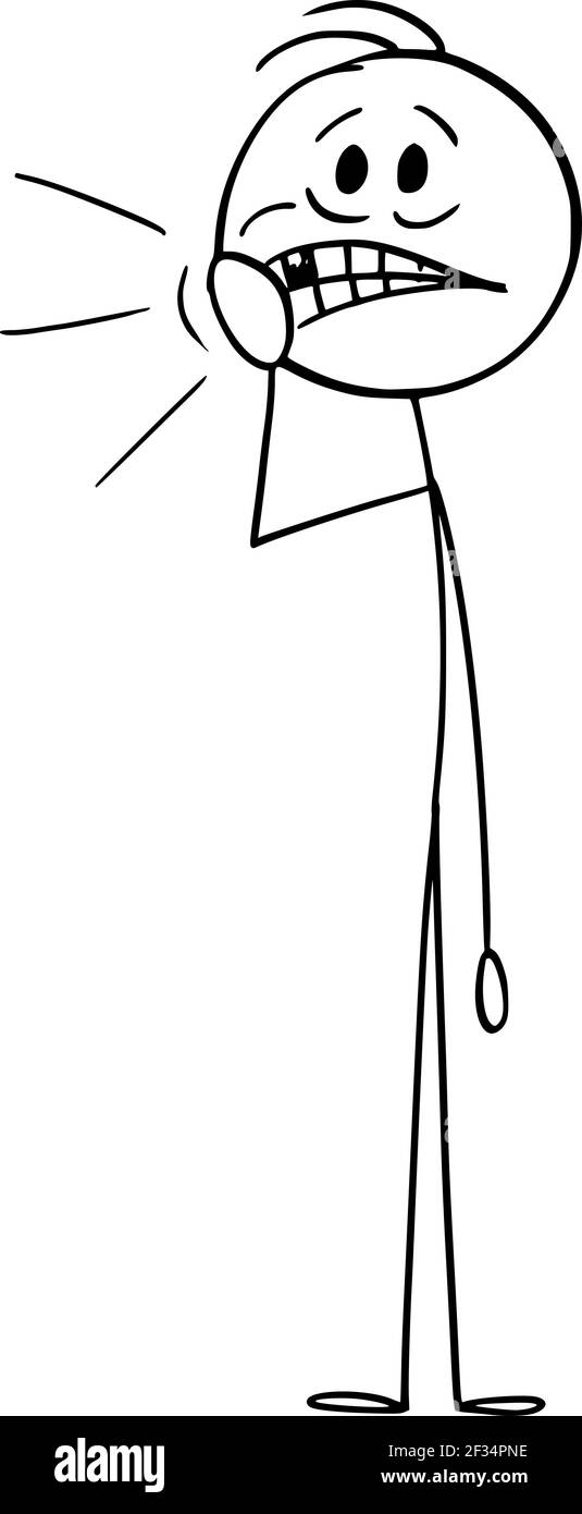 Mann mit Zahnschmerzen oder Zahnschmerzen, Vektor Cartoon Stick Abbildung Stock Vektor