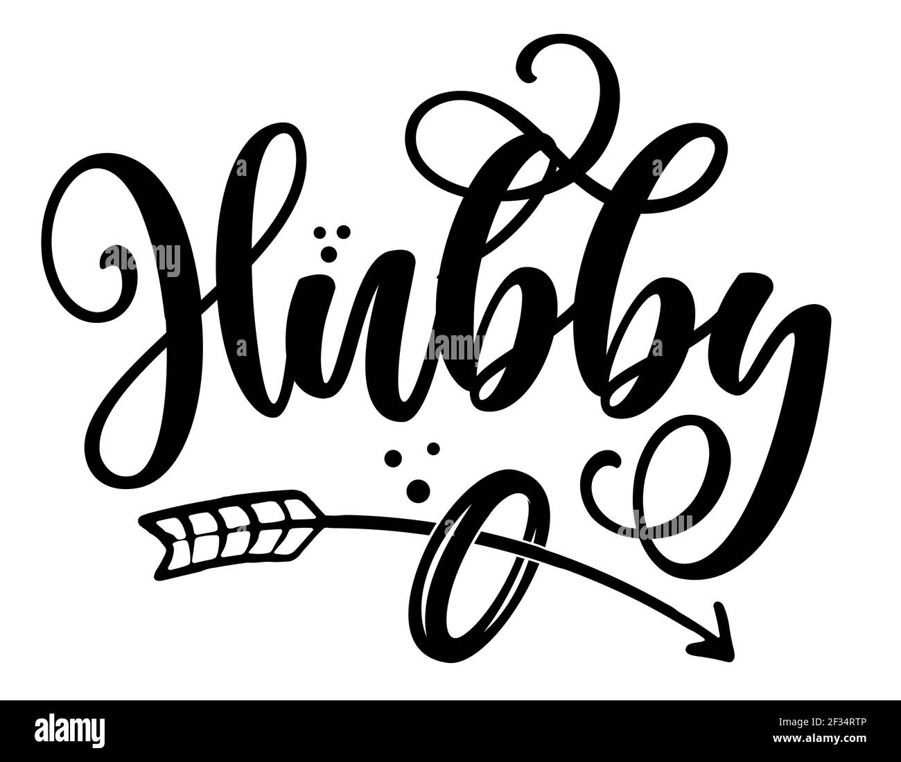 Hubby Word - Schwarze Hand mit Buchstaben Zitate mit Diamantringe für Grußkarten, Geschenk-Tags, Etiketten, Hochzeit-Sets. Bräutigam und Braut Design. Bachelorette p Stock Vektor
