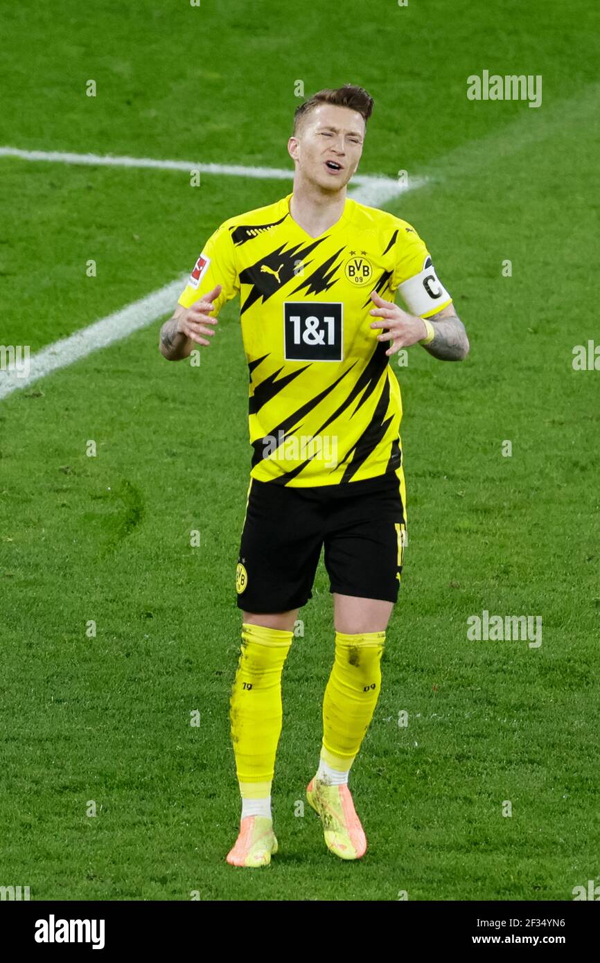 Marco REUS (DO), enttäuscht, enttäuscht, Enttäuschung, Enttäuschung Fußball 1. Bundesliga, Spieltag 25th, Borussia Dortmund (DO) - Hertha BSC Berlin (B) 2: 0, am 13th. März 2021 in Dortmund. Foto: pressefoto Mika Volkmann/POOL via FOTOAGENTUR SVEN SIMON # die DFL-Vorschriften verbieten die Verwendung von Fotografien als Bildsequenzen und/oder quasi-Video # nur zur redaktionellen Verwendung # Nationale und Internationale Nachrichtenagenturen WELTWEIT zur Nutzung Stockfoto