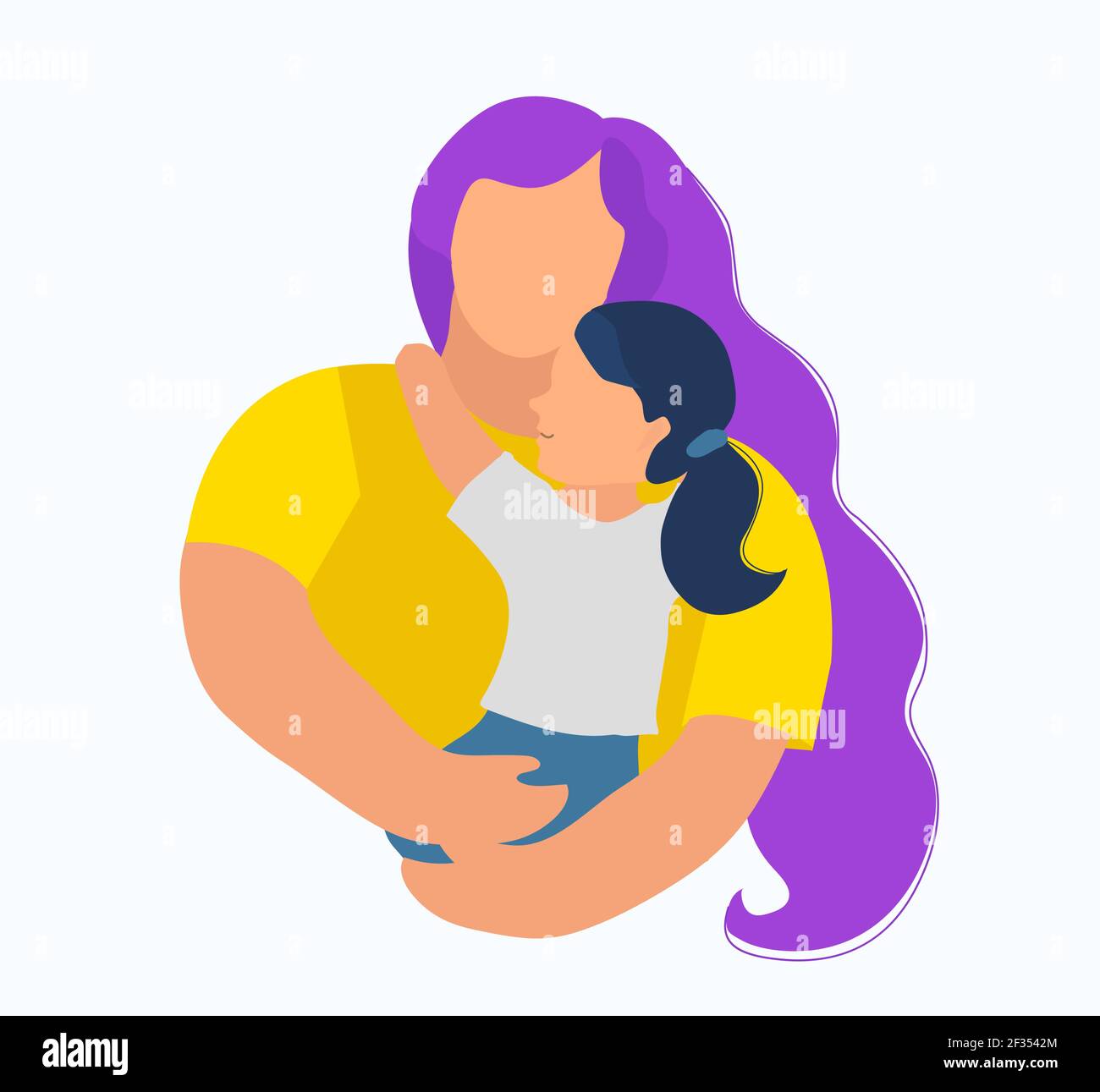 Alles gute zum Tag der Mutter. Kind Tochter und Mutter Umarmung. Mama und Mädchen lächeln und umarmen. Nettes kleines Baby umarmt ihre Mutter. Vektorgrafik Stock Vektor
