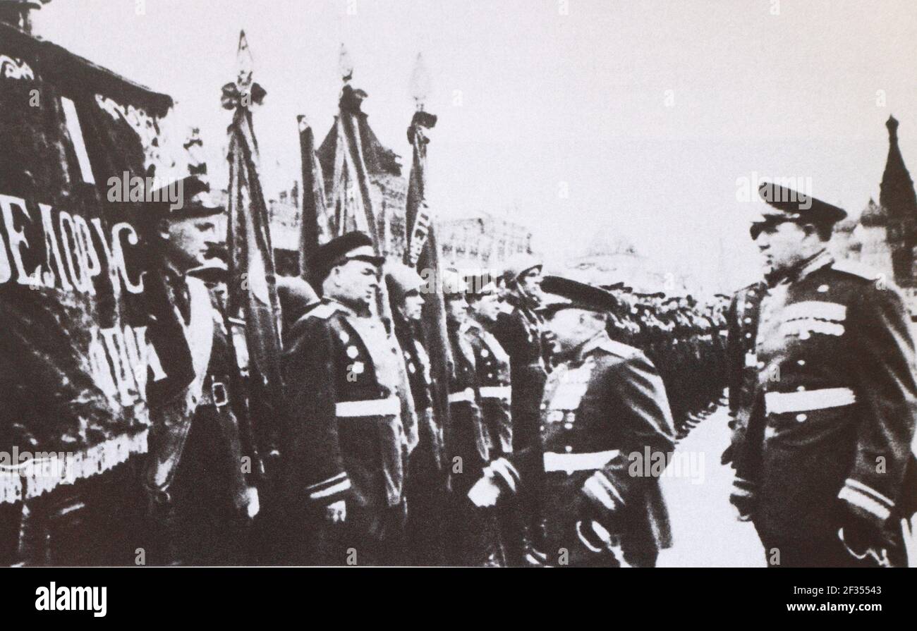 Siegesparade auf dem Roten Platz in Moskau am 24. Juni 1945. Stockfoto