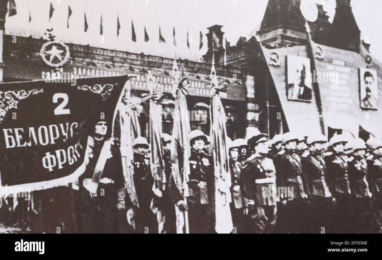 Siegesparade auf dem Roten Platz in Moskau am 24. Juni 1945. Stockfoto