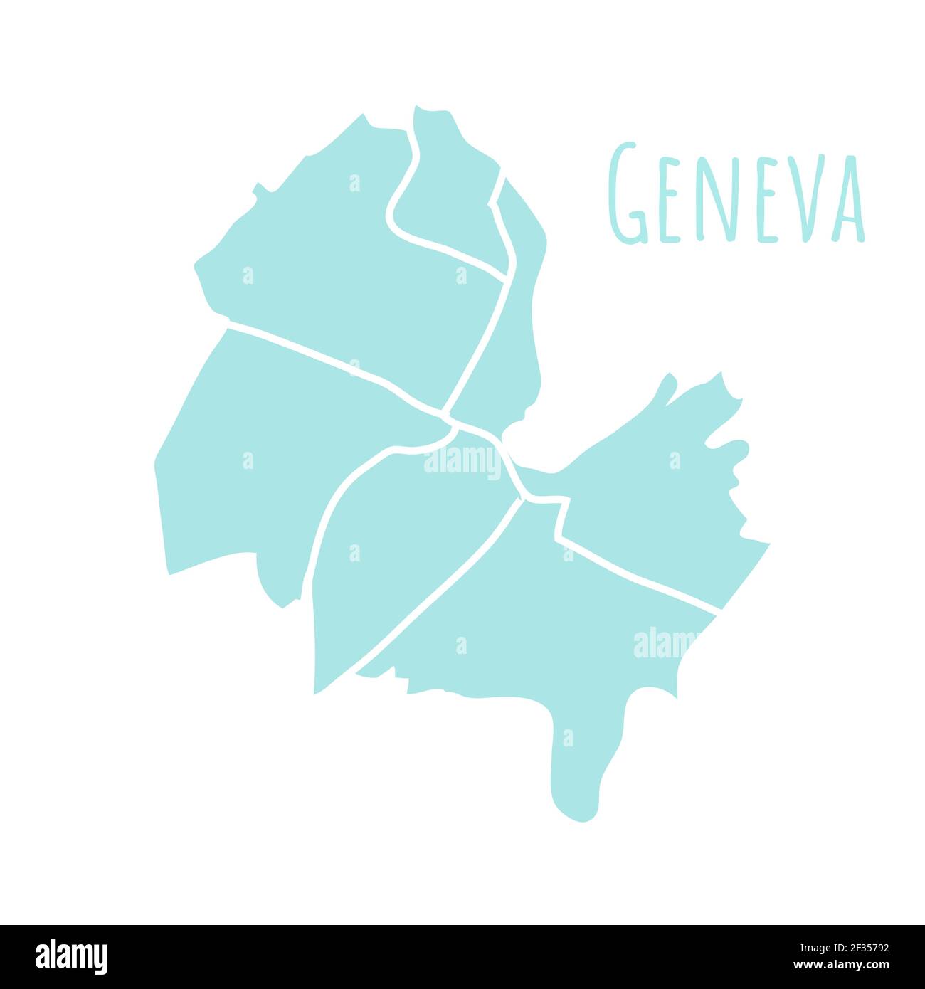 Geneva Karte Silhouette administrative Teilung, Vektor isoliert auf weißem Hintergrund. Grenze mit Straßen. Detaillierte Darstellung. Hauptstadt Stock Vektor