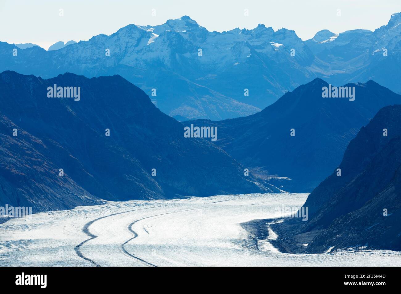 Schweiz,Jungfraujoch, 'Top of Europe' Blick auf den Aletschgletscher, den längsten Gletscher der Alpen mit 23km Stockfoto