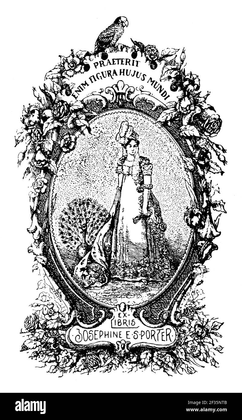 Praeterit enim figura hujus mundi Exlibris für Josephine E S Porter, von William Fowler Hopson Stockfoto
