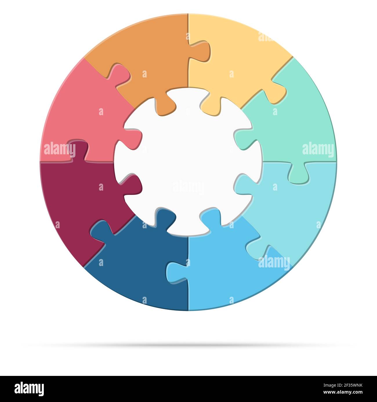 eps Vektor Illustration von runden farbigen Puzzle symbolisieren Zusammenarbeit oder Teamwork-Prozess mit weißer Basis, acht Optionen Idee Stock Vektor
