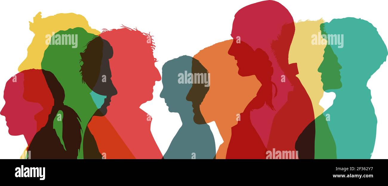 Verschiedene Personen als Gruppe in der Abbildung mit Köpfen in Helle Farben als Bevölkerungskonzept Stockfoto