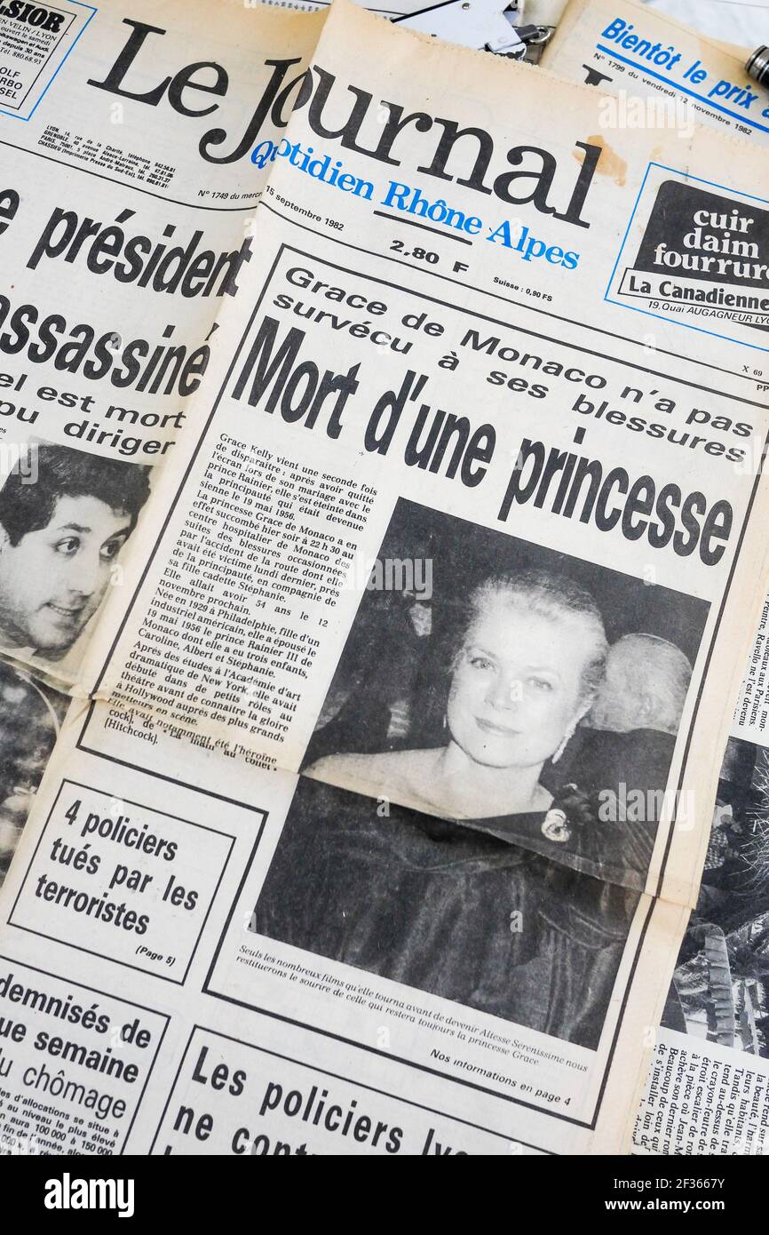 Tod von Bechir Gemayel und Grace Kelly, Zeitung, Frankreich Stockfoto