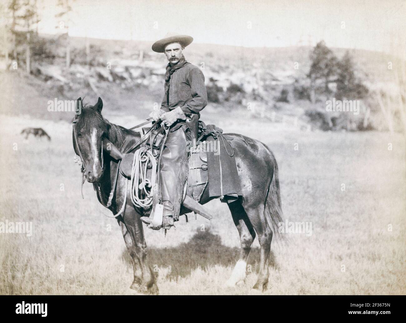 Der Kuhjunge. Ein amerikanischer Cowboy auf dem Pferderücken. Nach einer Arbeit von um 1888 vom Fotografen John C. H. Grabill Stockfoto
