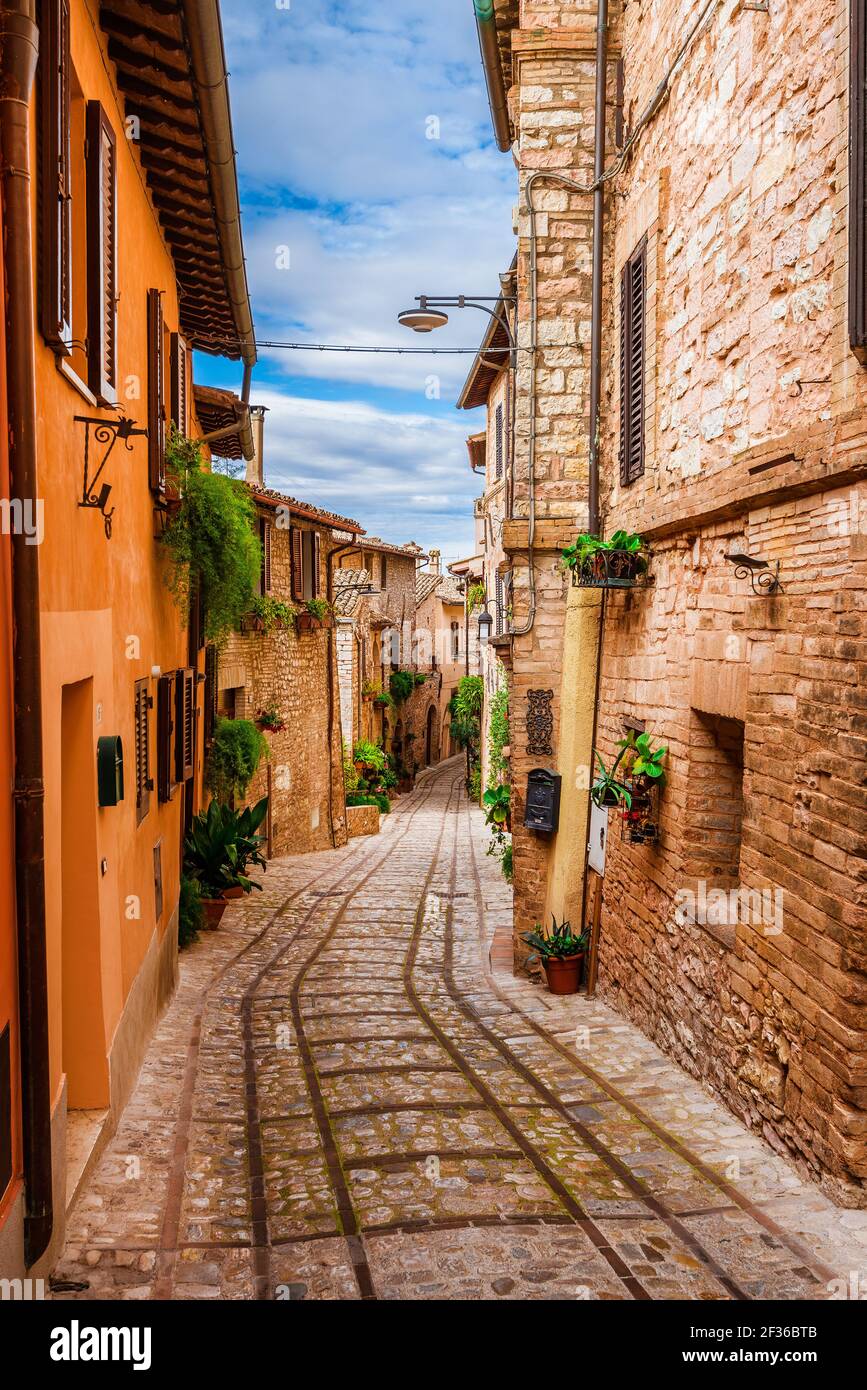 Charakteristische Gasse in Spello schönes historisches Zentrum Stockfoto Charakteristische Gasse in Spello schönes historisches Zentrum Stockfoto