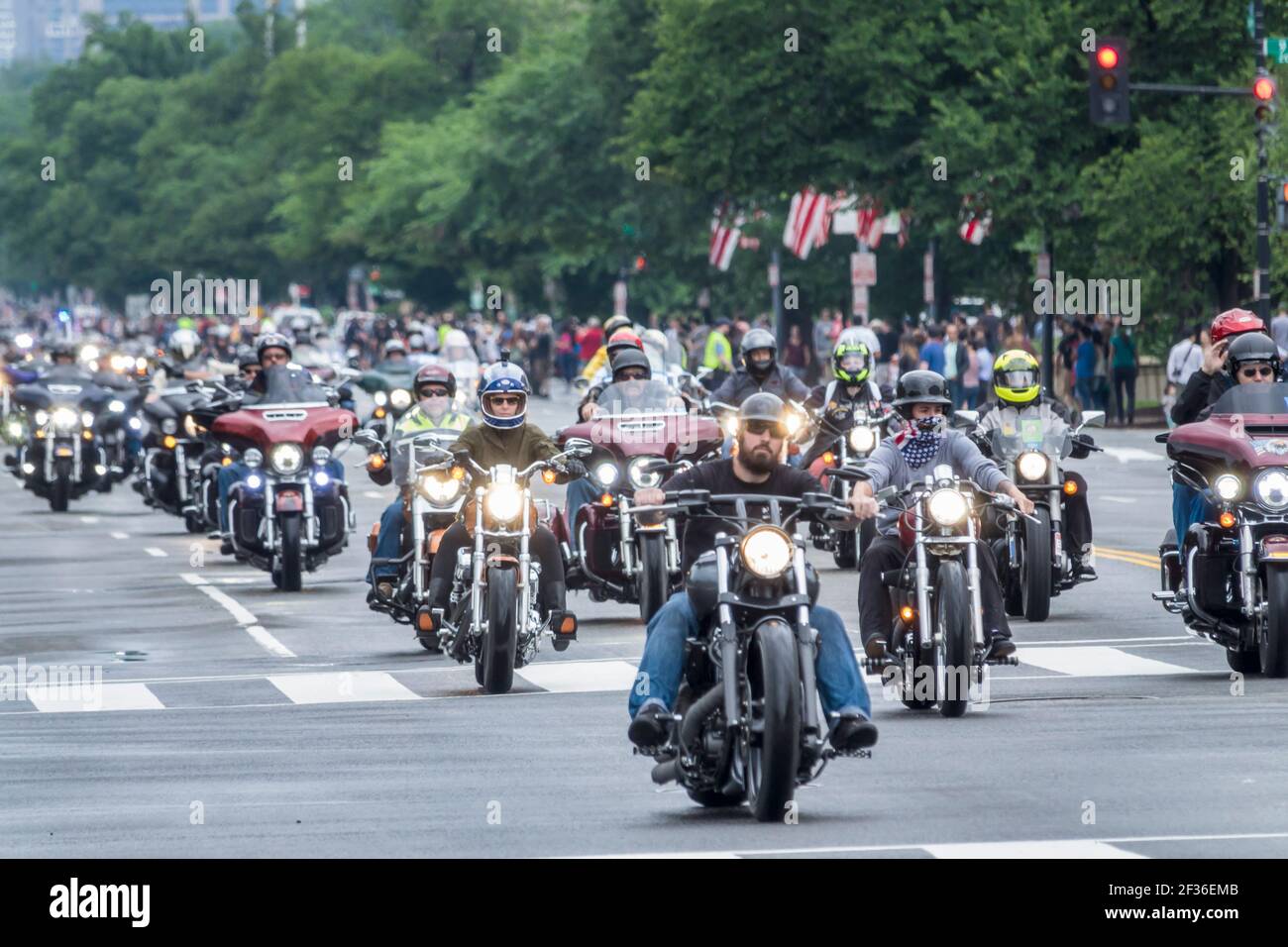 Washington DC, Constitution Avenue, Rolling Thunder Ride for Freedom Motorradfahrer Motorradfahrer Motorrad Motorradfahrer Kundgebung, Protestdemonstranten, Stockfoto