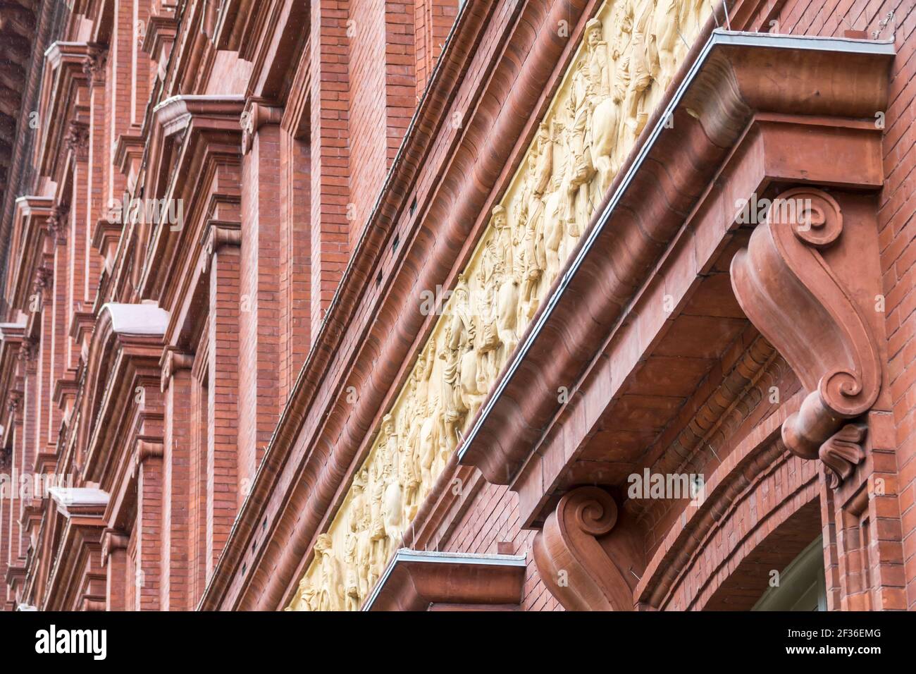 Washington DC, National Building Museum Pension Building, National Historic Landmark Renaissance Revival, außen Ziegelsteinfries aus dem Bürgerkrieg, Stockfoto