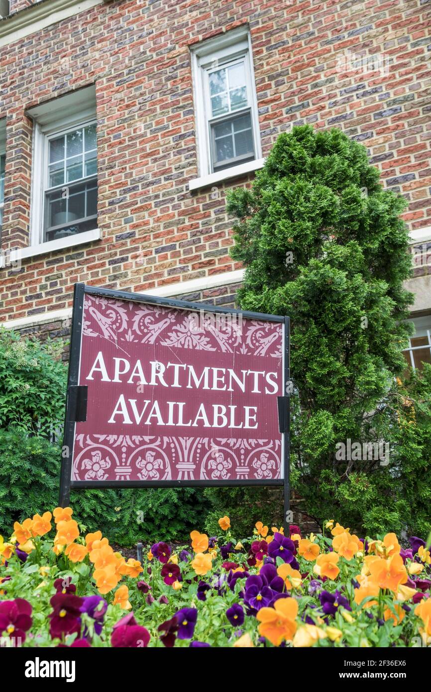 Washington DC, Logan Circle, Nachbarschaft Mietwohnungen vorhanden Schild, Stockfoto