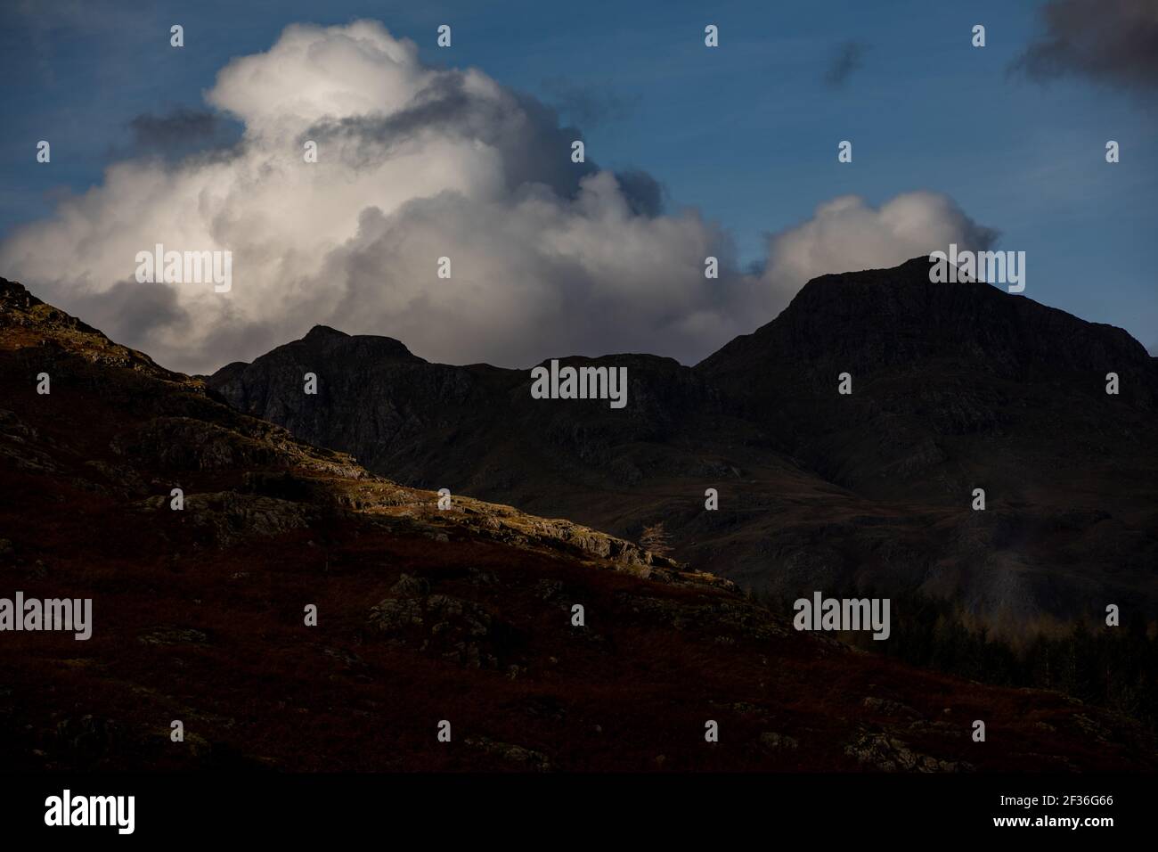 Gesamtansicht des Berges in Richtung Blea Tarn im Lake District, Cumbria. Stockfoto