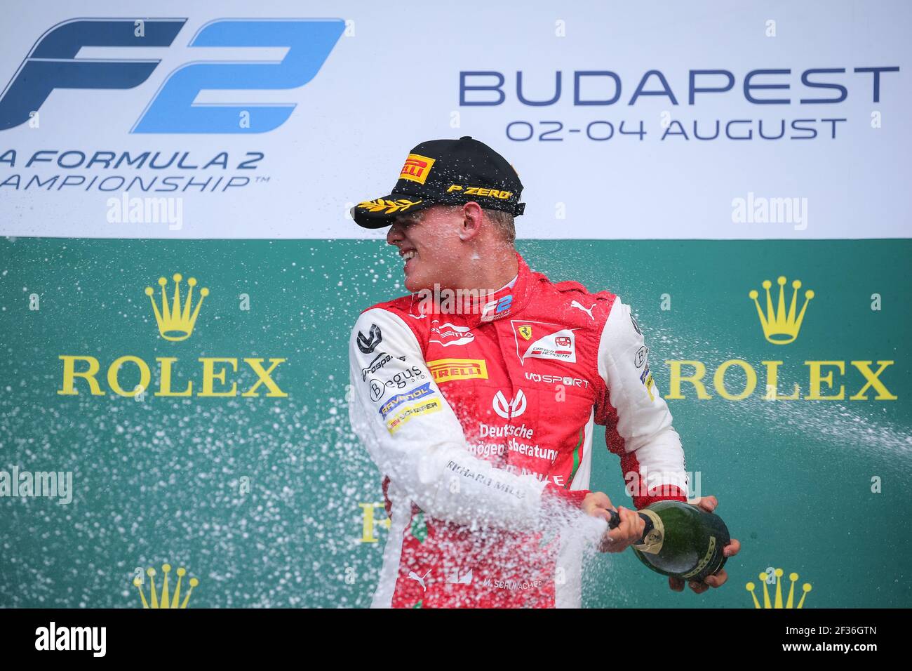 SCHUMACHER Mick, Prema Racing, Portrait, Podium während der FIA Formel 2 Meisterschaft 2019 vom 1. Bis 4. august, Hungaroring, Budapest in Ungarn - Foto Sebastiaan Rozendaal / DPPI Stockfoto