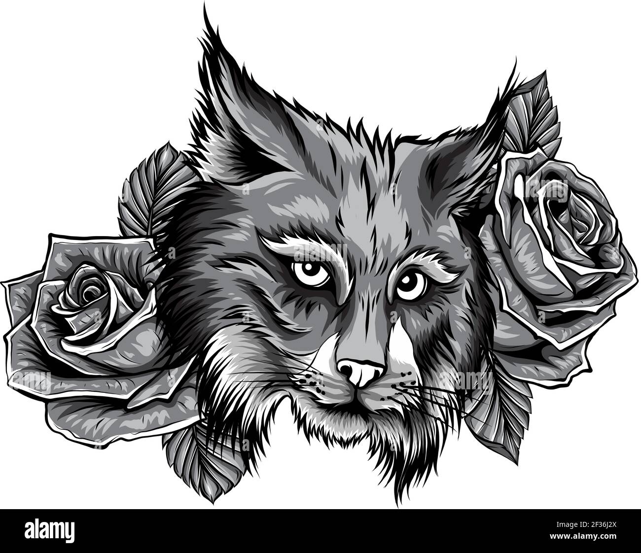 Monochromatisch Vektor-Illustration von wütend Bobcat Gesicht Profil. Stock Vektor