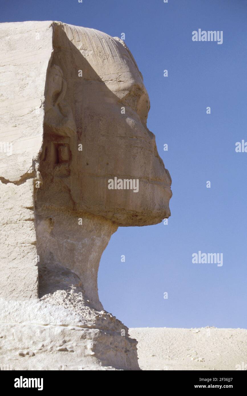 Kairo Ägypten ägyptischen Gizeh Bezirk Sphinx, Gesicht des Pharao Khephren, Stockfoto